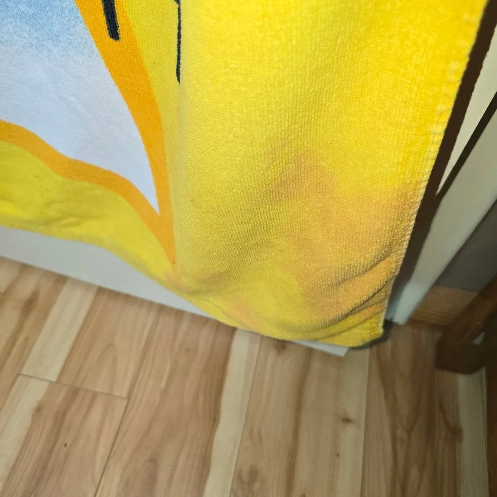 Vintage 1980s Beach Towel 100% Cotton Flamingo Beach Sun Club Saydah Yellow